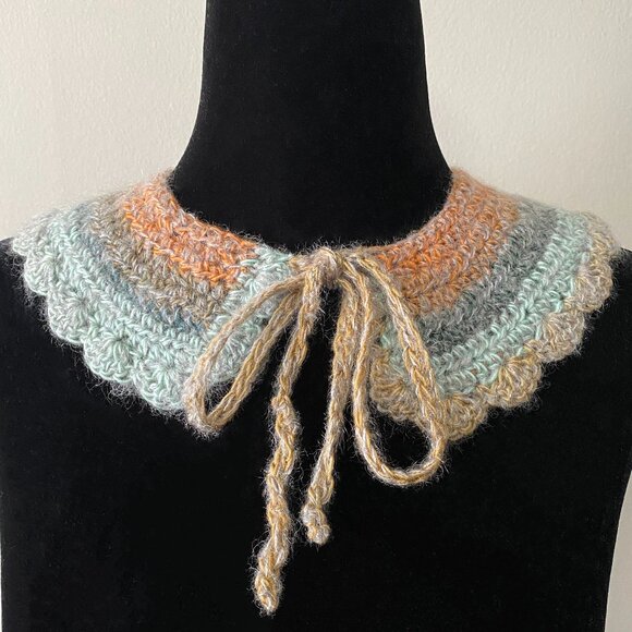 Handmade Crochet Blue Orange Multicolour Wool Blend Collar Neckwear Accessory - Picture 1 of 6